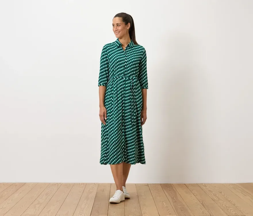 Bedrucktes Hemdblusenkleid, dunkelblau-grün-weiß
