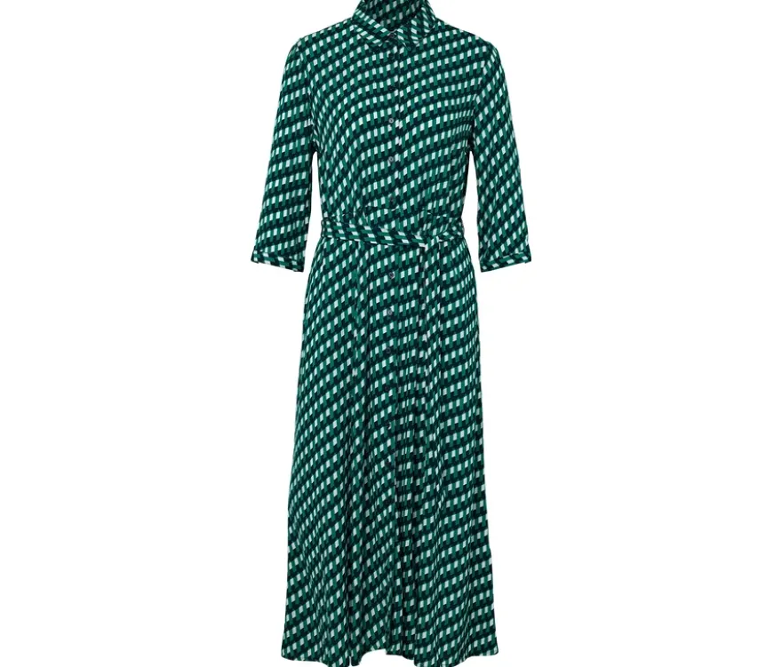 Bedrucktes Hemdblusenkleid, dunkelblau-grün-weiß