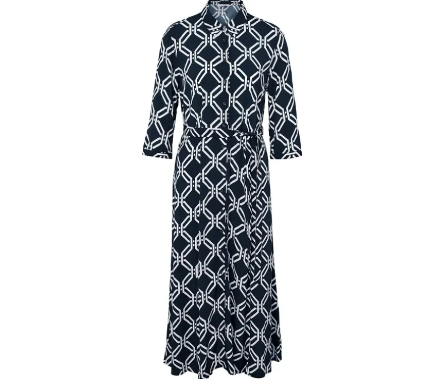 Bedrucktes Hemdblusenkleid, dunkelblau-weiß