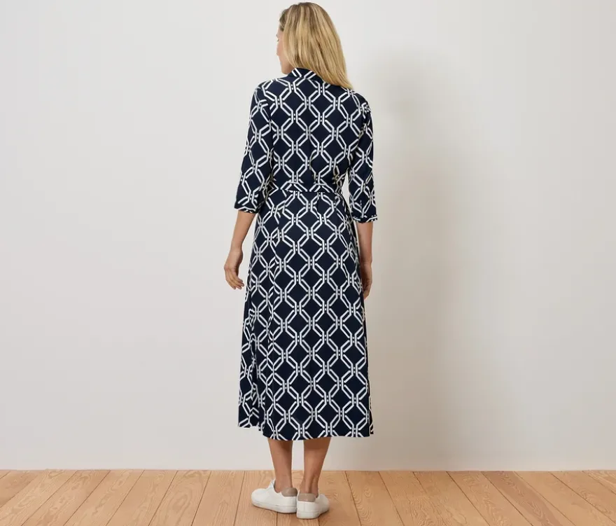 Bedrucktes Hemdblusenkleid, dunkelblau-weiß