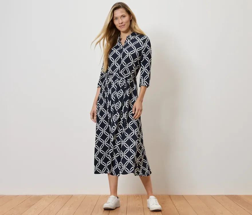 Bedrucktes Hemdblusenkleid, dunkelblau-weiß