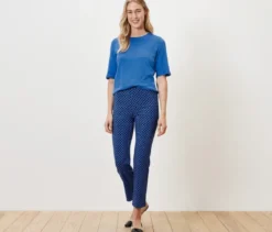 Bedruckte Stretchhose, kobaltblau