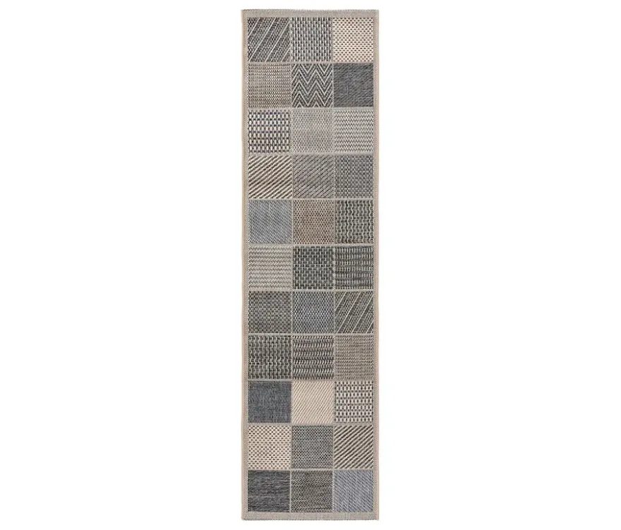 benuta Indoor-und-Outdoor-Läufer »River«, ca. 67 x 240 cm, blau mit Quadraten