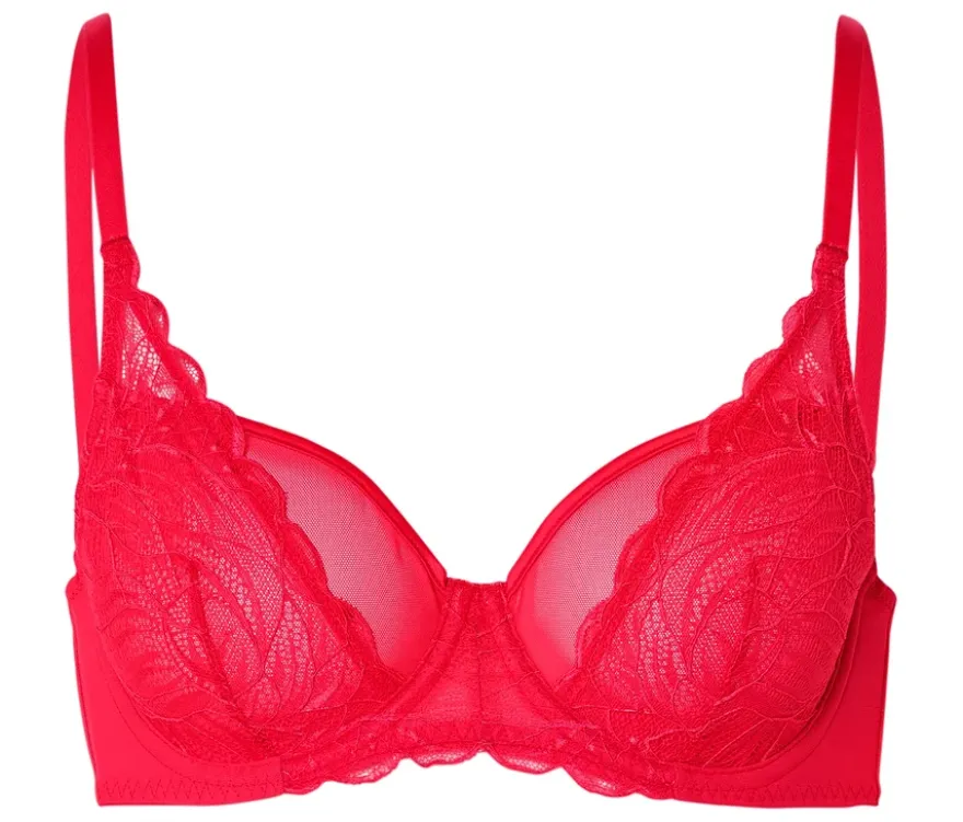 Bügel-BH mit Spitze, flamingorot