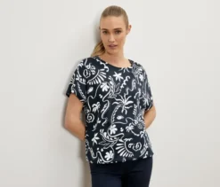 Blusenshirt, dunkelblau mit Alloverprint