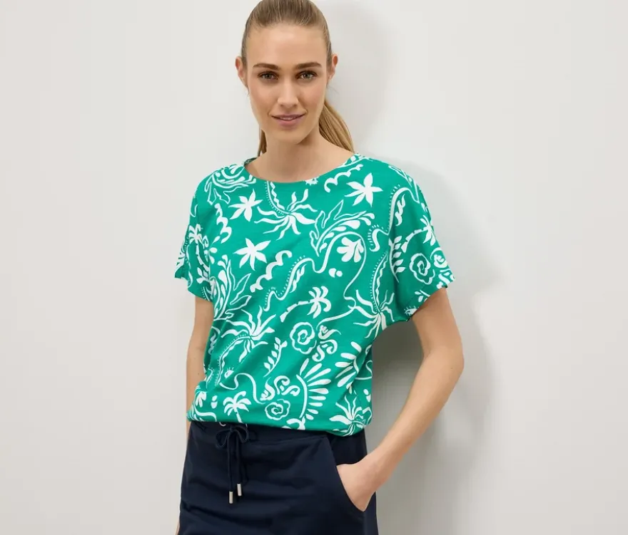 Blusenshirt, grün mit Alloverprint