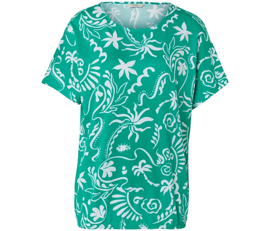 Blusenshirt, grün mit Alloverprint