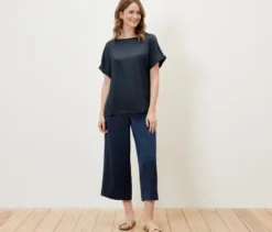 Blusenshirt im Materialmix, navy