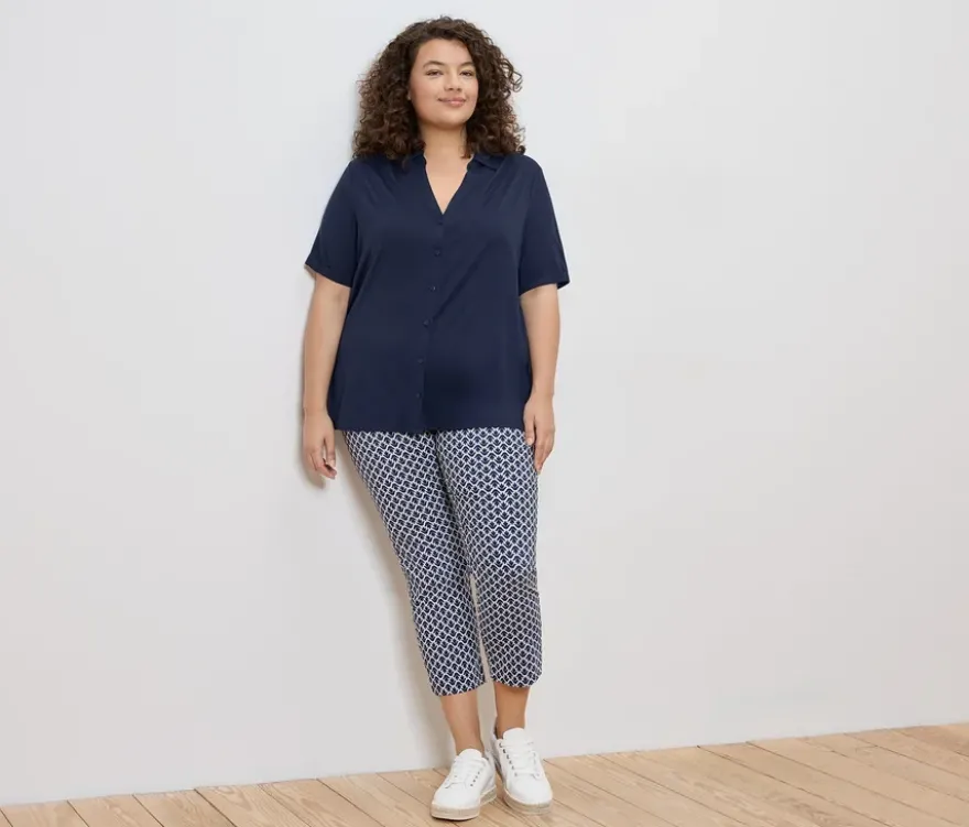 Blusenshirt mit Knopfleiste, dunkelblau