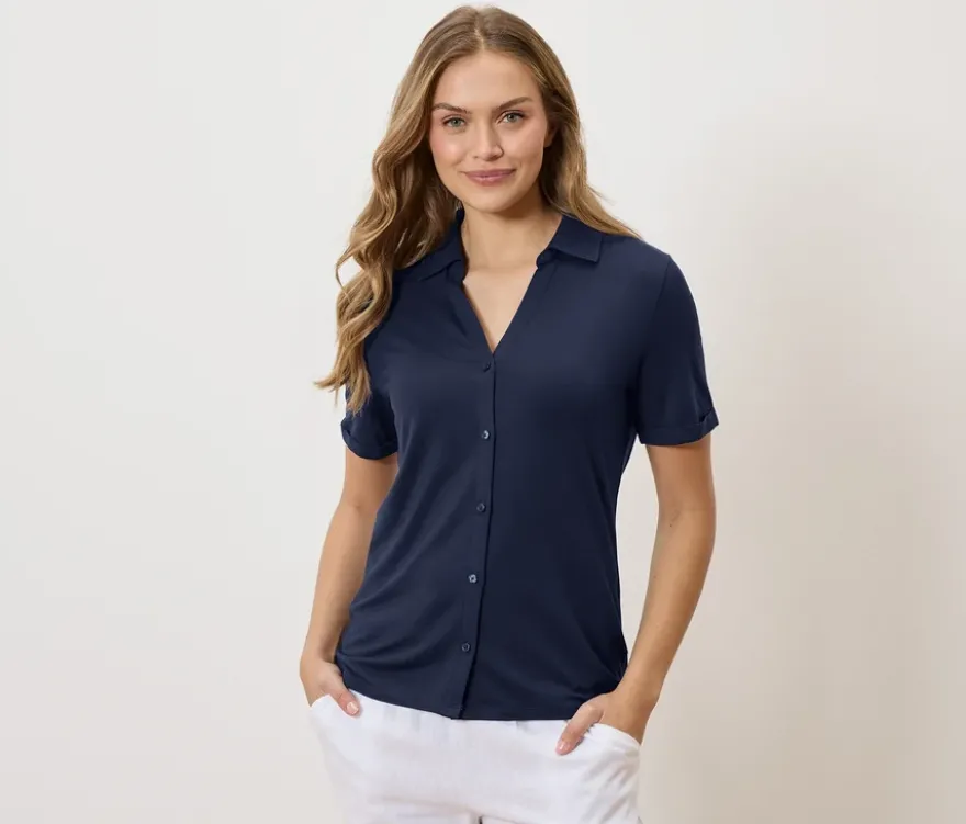 Blusenshirt mit Knopfleiste, dunkelblau