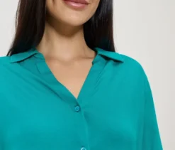 Blusenshirt mit Knopfleiste, azurblau