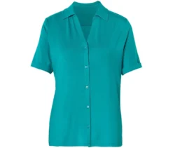 Blusenshirt mit Knopfleiste, azurblau