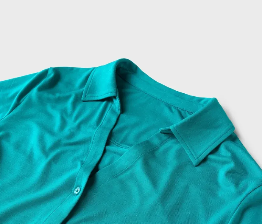Blusenshirt mit Knopfleiste, azurblau