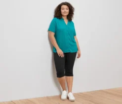 Blusenshirt mit Knopfleiste, azurblau