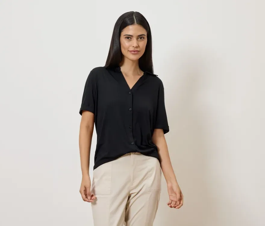 Blusenshirt mit Knopfleiste, schwarz