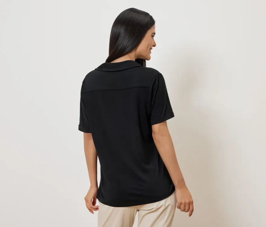 Blusenshirt mit Knopfleiste, schwarz