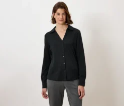 Blusenshirt mit Knopfleiste, schwarz