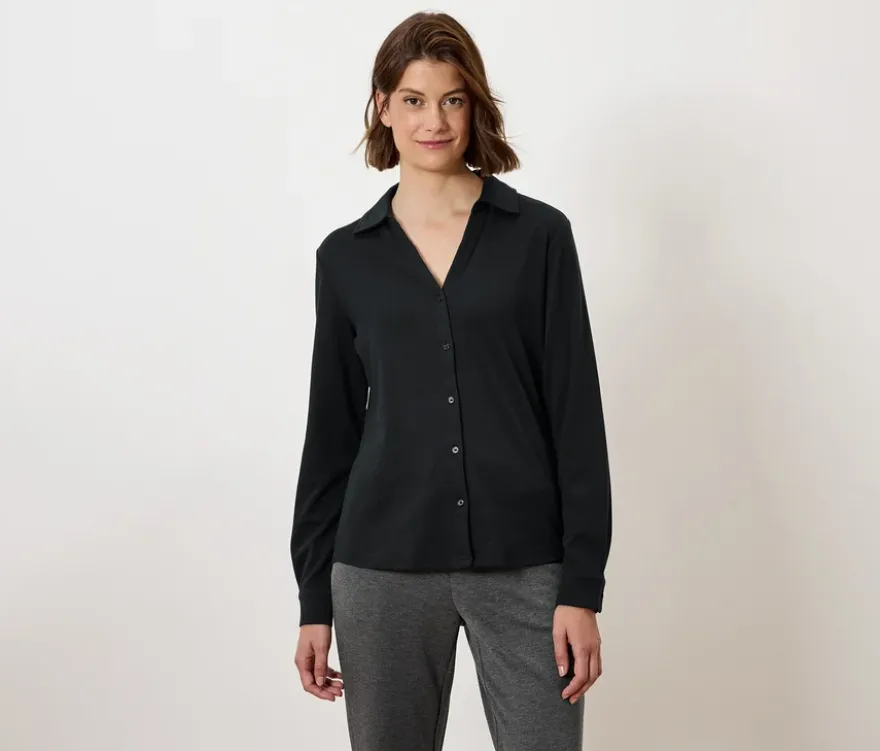 Blusenshirt mit Knopfleiste, schwarz