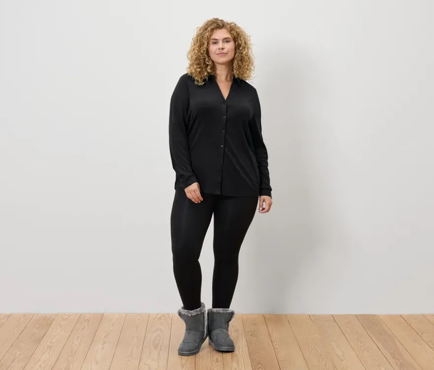 Blusenshirt mit Knopfleiste, schwarz