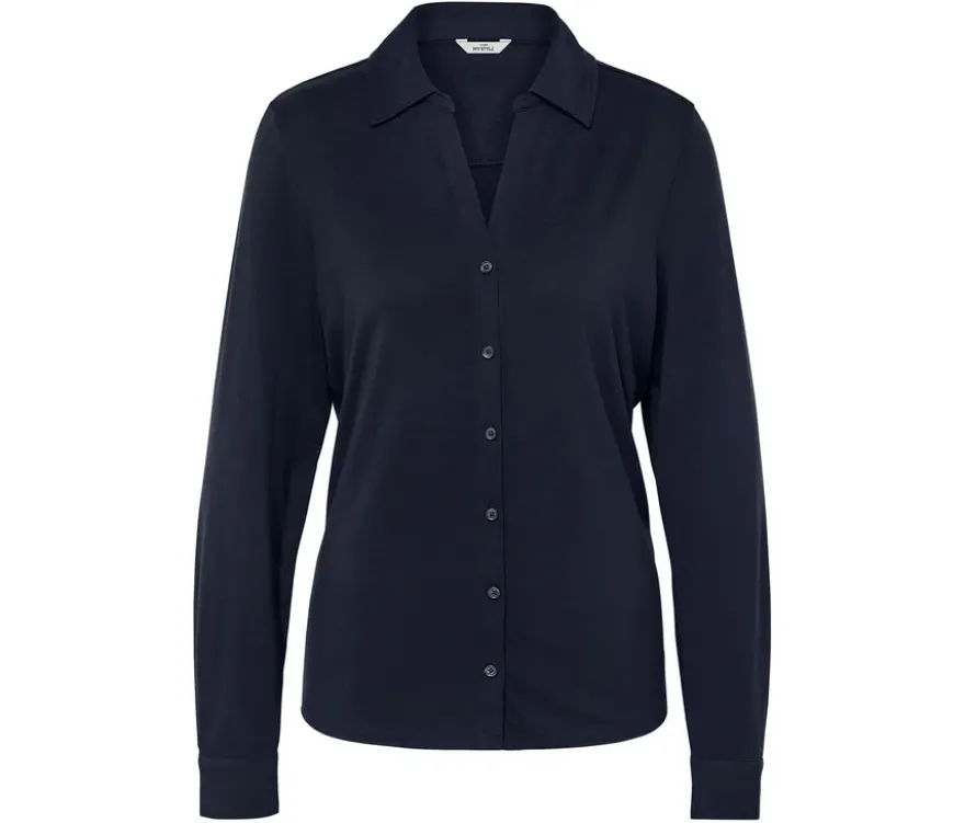 Blusenshirt mit Knopfleiste, dunkelblau
