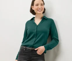 Blusenshirt mit Knopfleiste, grün