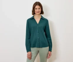 Blusenshirt mit Knopfleiste, petrol