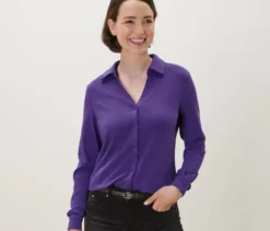 Blusenshirt mit Knopfleiste, lila