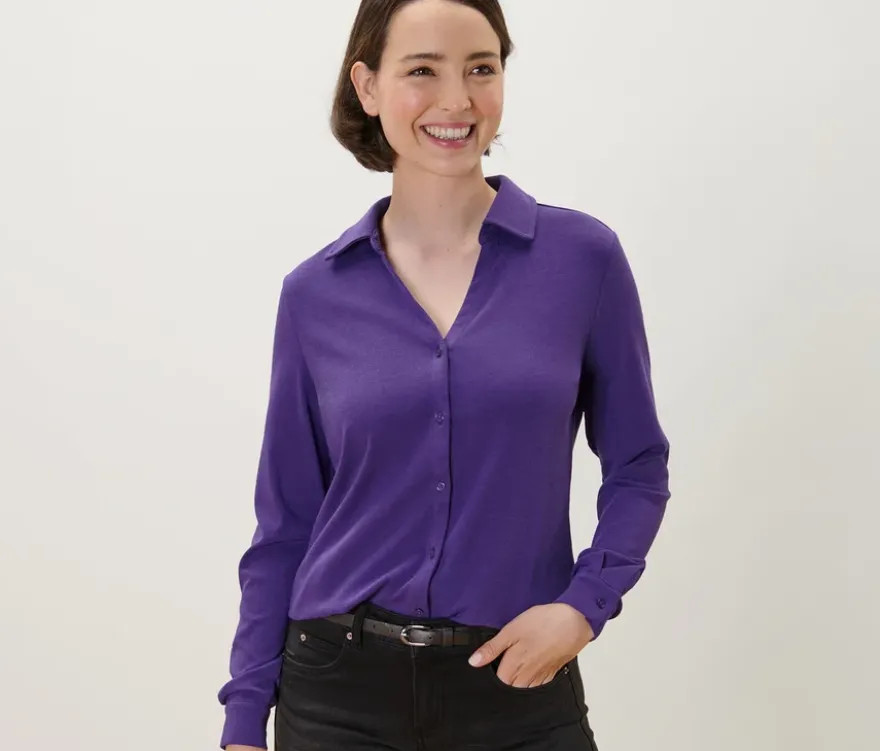 Blusenshirt mit Knopfleiste, lila