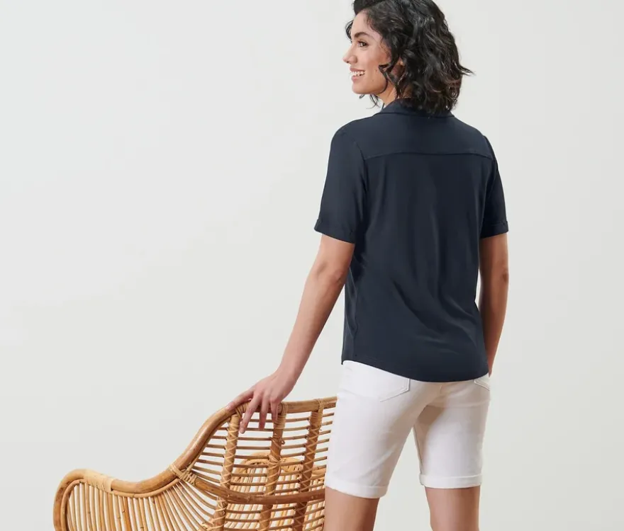 Blusenshirt mit Knopfleiste, dunkelblau