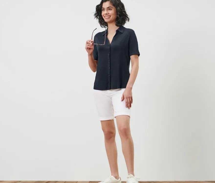 Blusenshirt mit Knopfleiste, dunkelblau