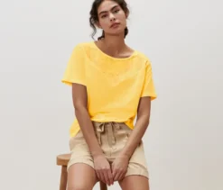 Blusenshirt mit Stickerei, gelb