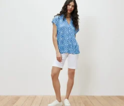 Blusenshirt mit V-Ausschnitt, blau