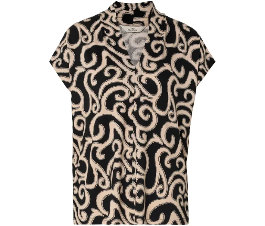 Blusenshirt mit V-Ausschnitt, schwarz