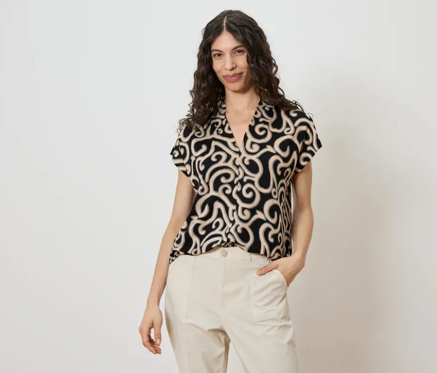 Blusenshirt mit V-Ausschnitt, schwarz