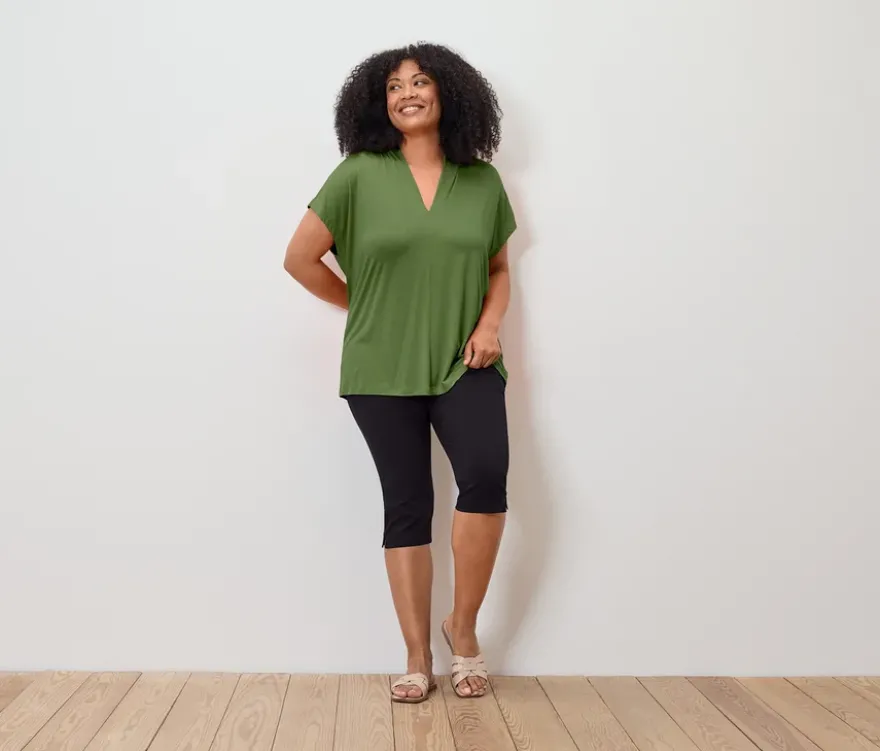Blusenshirt mit V-Ausschnitt, grün