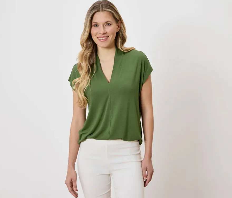 Blusenshirt mit V-Ausschnitt, grün