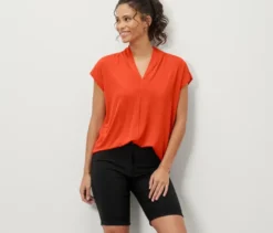 Blusenshirt mit V-Ausschnitt, orange