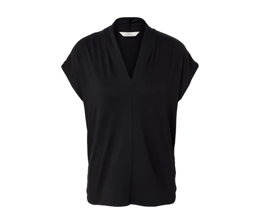 Blusenshirt mit V-Ausschnitt, schwarz