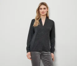 Blusenshirt mit V-Ausschnitt, Hahnentritt