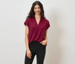 Blusenshirt mit V-Ausschnitt, dunkelrot