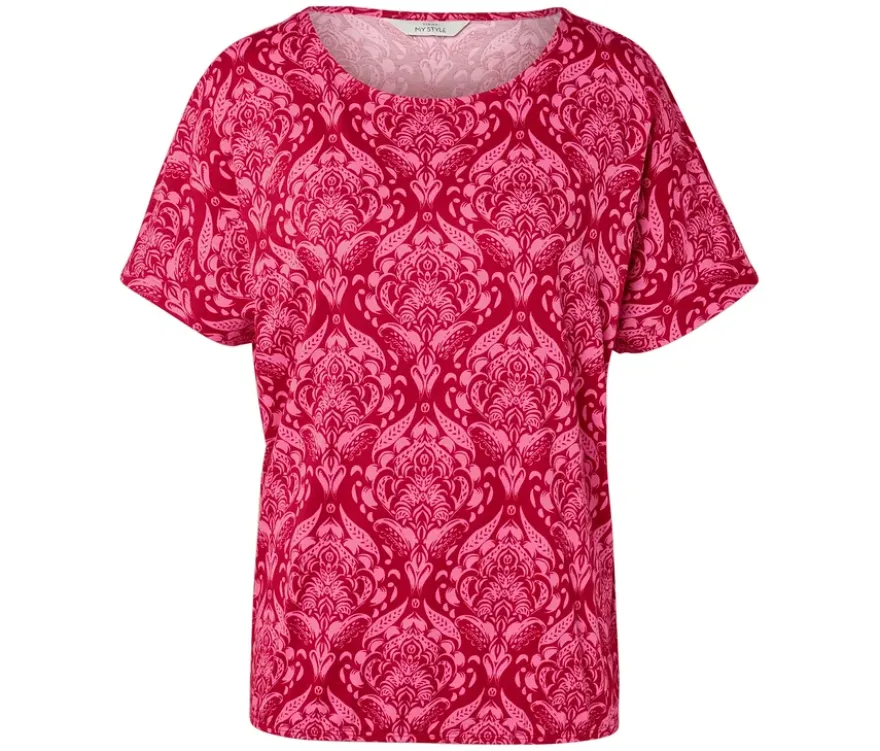 Blusenshirt, pinkfarbener Alloverprint