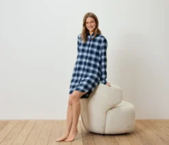 Da. Nachthemd, Flanell, blau