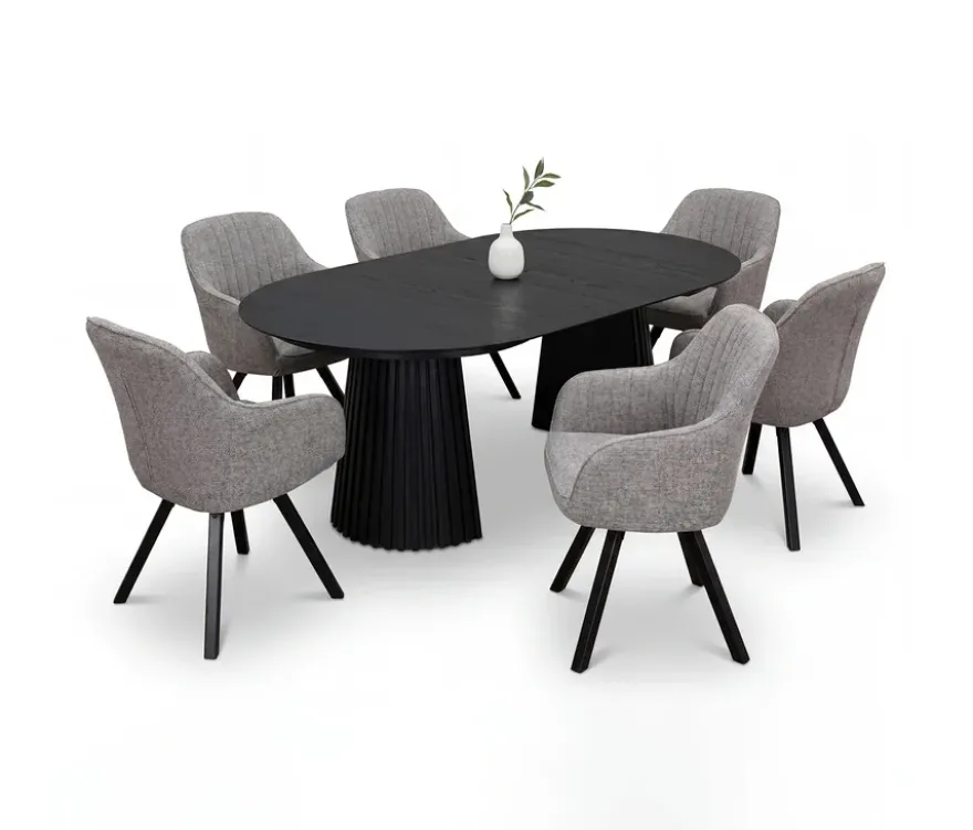 deVries Esstisch »Andria«, 120/210 cm, schwarz und 6 Stühle »Matera«, grau