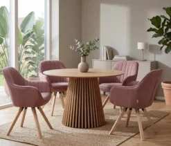 deVries Esstisch »Oria«, 120 cm, Eiche naturfaben und 4 Stühle »Matera«, rosé