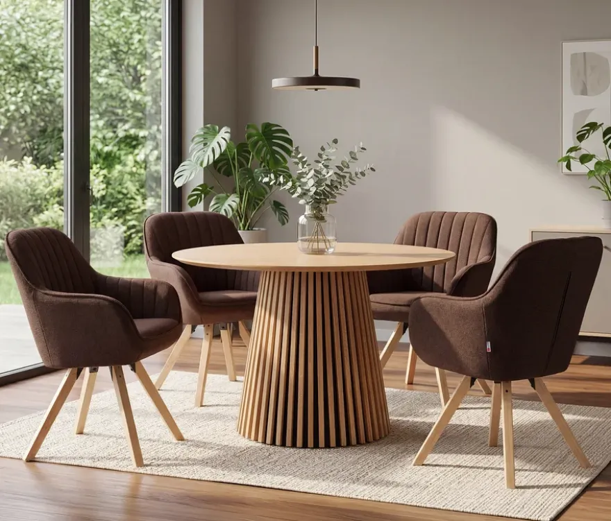 deVries Esstisch »Oria«, 120 cm, Eiche naturfaben und 4 Stühle »Matera«, dunkelbraun