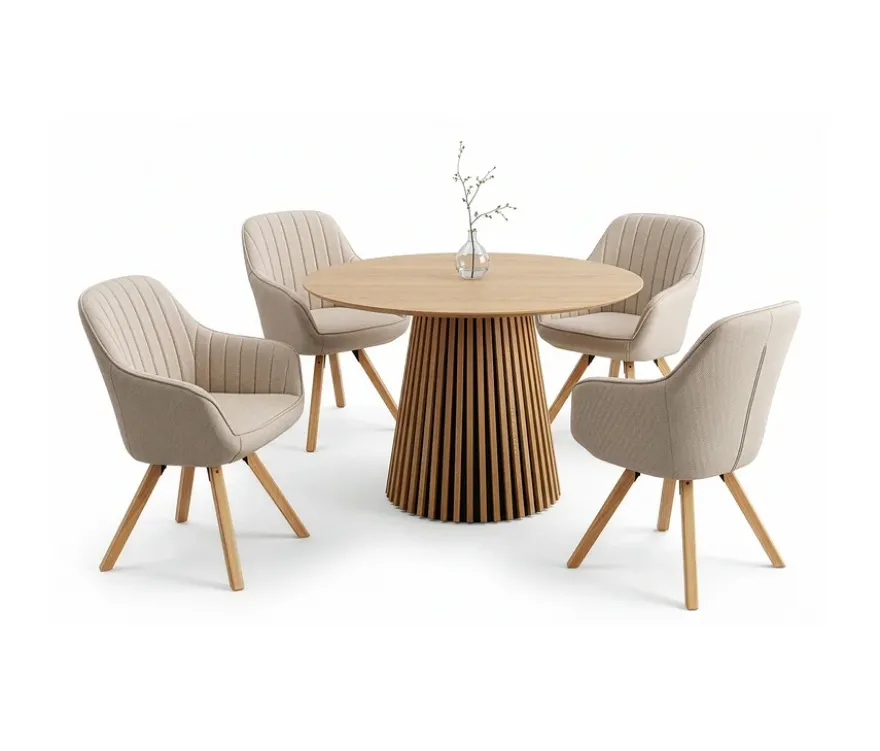 deVries Esstisch »Oria«, 120 cm, Eiche naturfaben und 4 Stühle »Matera«, beige
