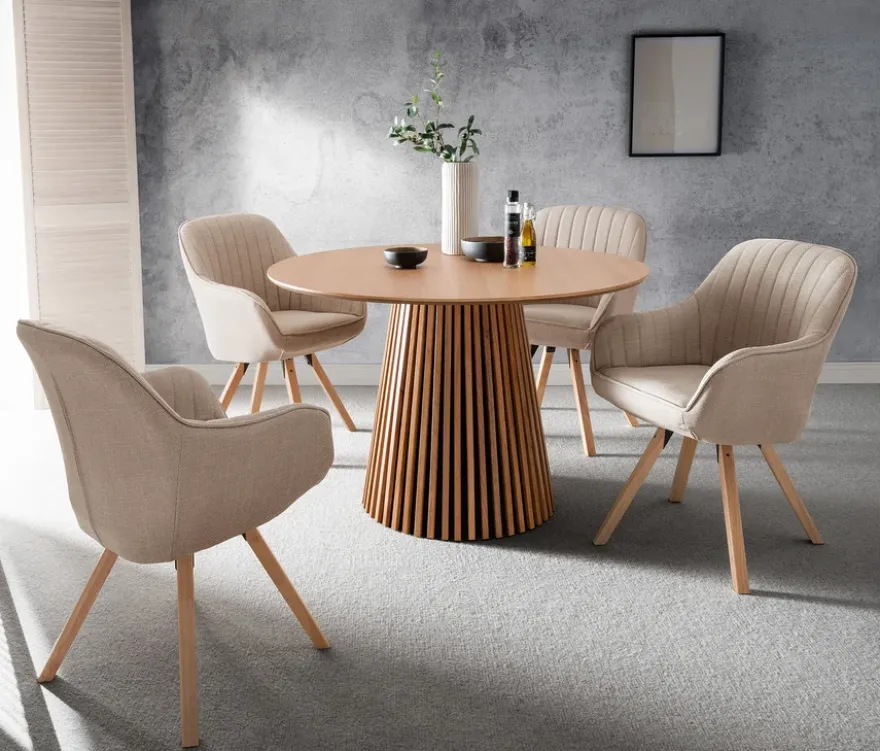 deVries Esstisch »Oria«, 120 cm, Eiche naturfaben und 4 Stühle »Matera«, beige