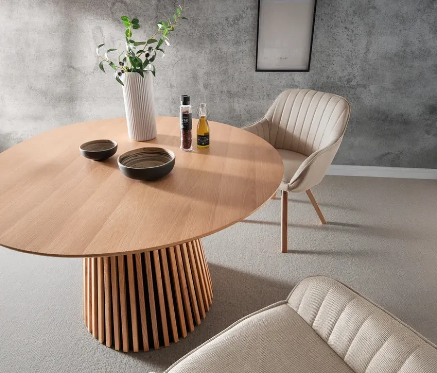 deVries Esstisch »Oria«, 120 cm, Eiche naturfaben und 4 Stühle »Matera«, beige