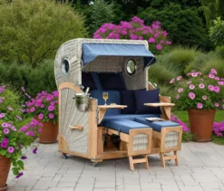 deVries Strandkorb, Teak, XL, mit Champagnerkühler