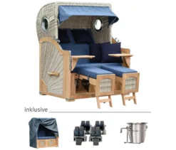 deVries Strandkorb, Teak, XL, mit Champagnerkühler